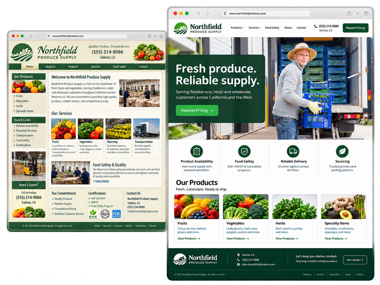 Before and after concept redesign for RiverValley Fresh Produce Supply